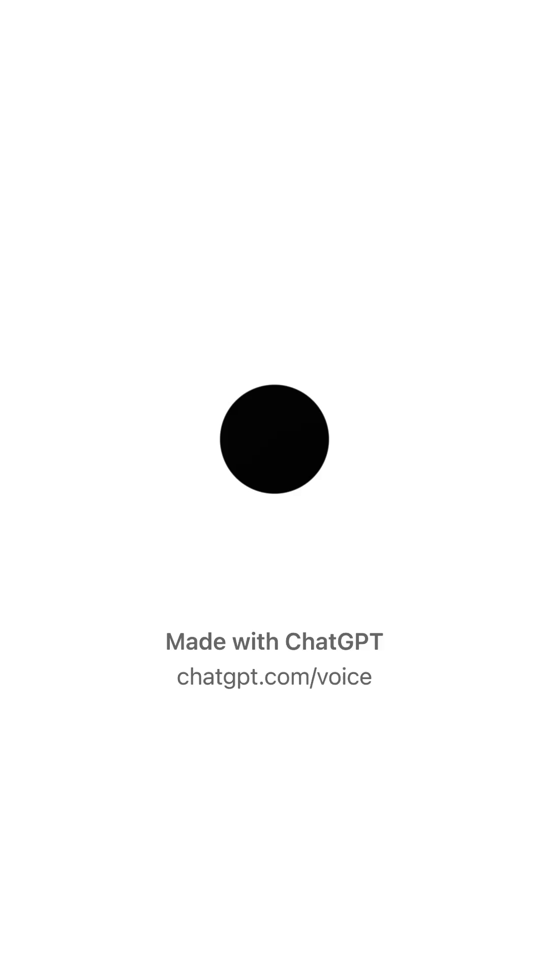 A black circle is centered on a white background, with text below saying Made with ChatGPT chatgpt.com/voice".